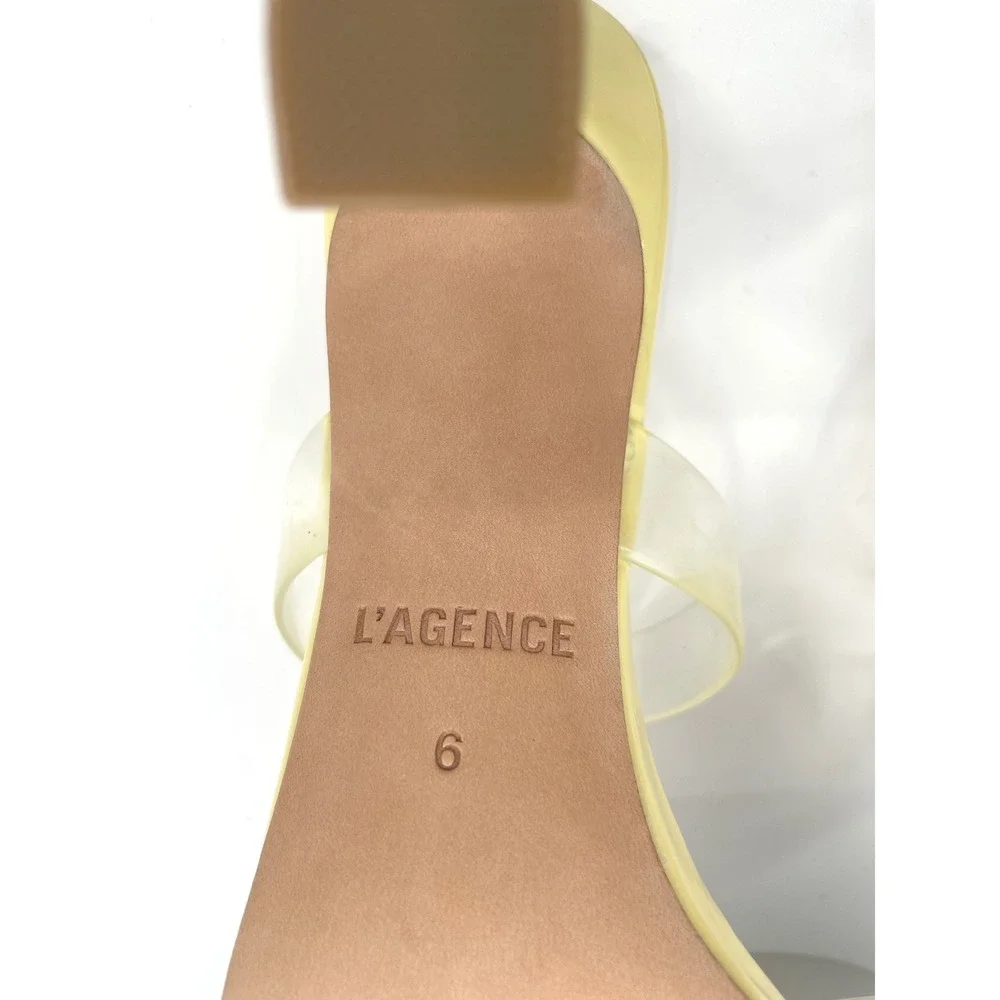 L'AGENCE Idalie Slide Sandals‎ Womens 6 Yellow Leather Clear Strap Mule Heel